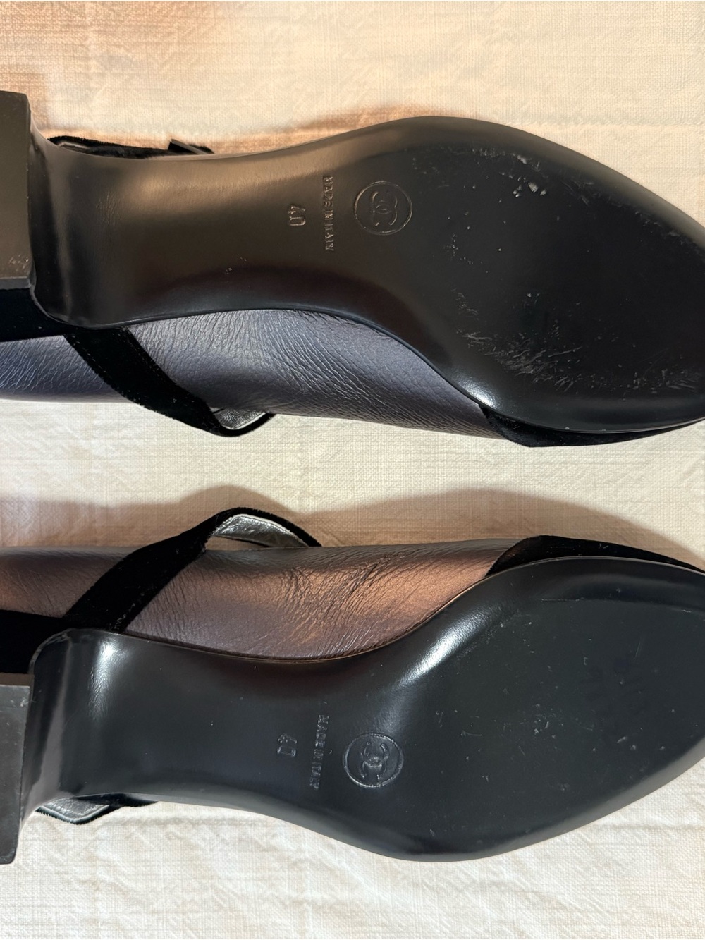 VINTAGE CHANEL Unused Black & Gray Mary Jane Low Block Heel Women's Size: IT 40 - Picture 4 of 9